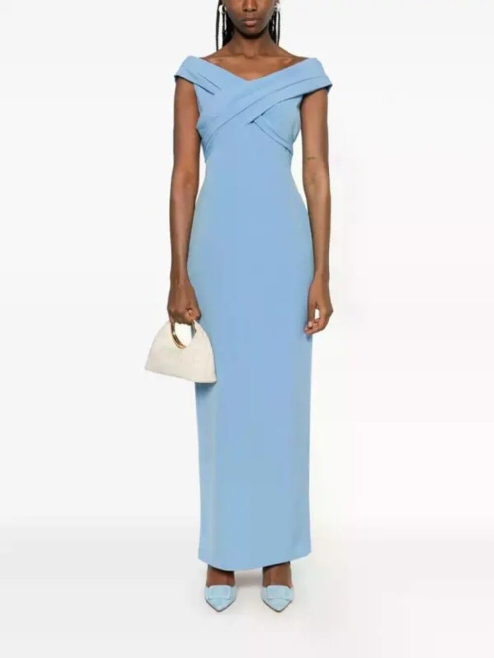 Lauren Ralph Lauren Off Shoulder Pleated Overlapping Bodice Crepe Gown Sz 12 NWT
